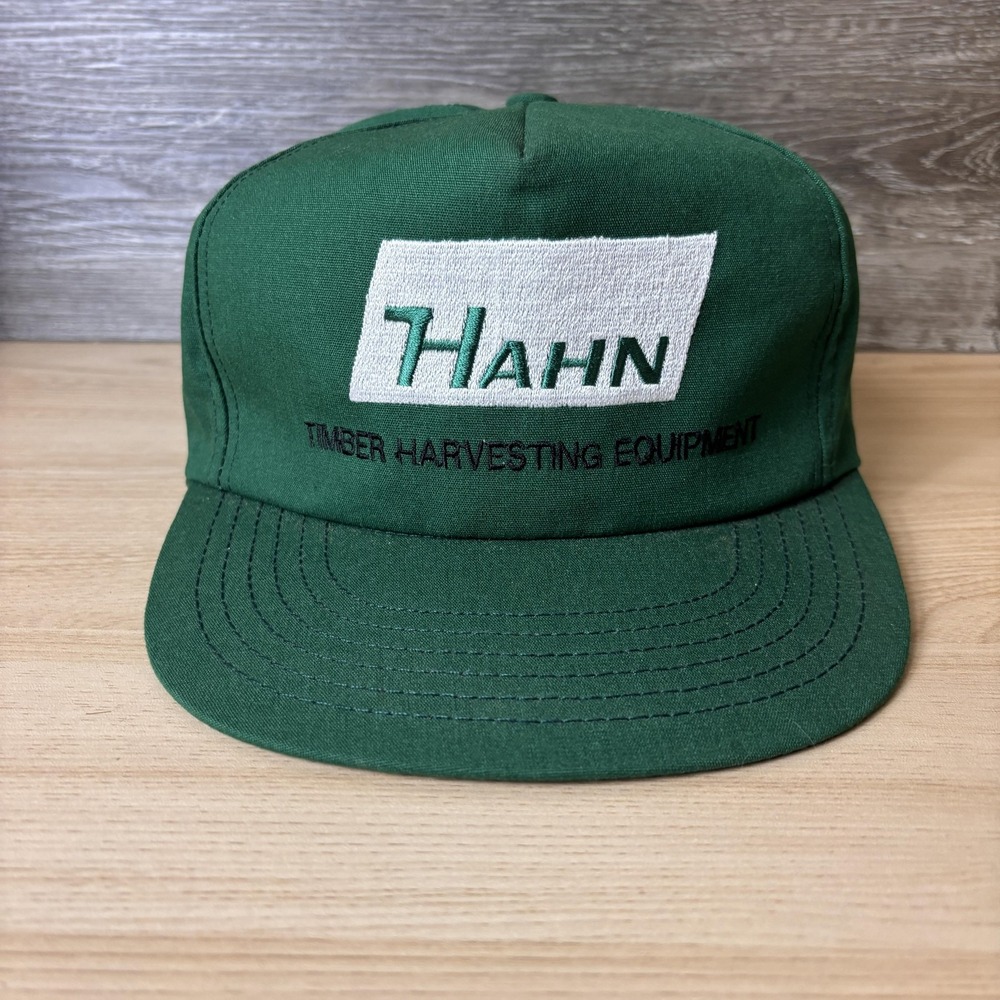 Vintage Hahn Timber Harvesting Equipment Hat Cap Snap Back Green Made in USA
